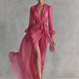 Roze Chiffon Haljina V-Izrez