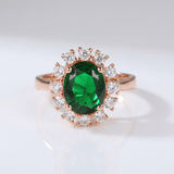 ROSE ZLATNI EMERALD DIAMANT HALO PRSTEN - (PODESIV)