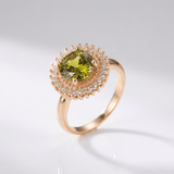 ZLATNI PERIDOT DIJAMANT HALO PRSTEN