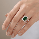 ROSE ZLATNI EMERALD DIAMANT HALO PRSTEN - (PODESIV)