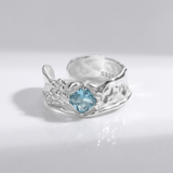 SREBRNI AQUAMARINE TEXTURISANI PRSTEN - (PODESIVI)