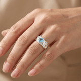 SREBRNI AQUAMARINE TEXTURISANI PRSTEN - (PODESIVI)