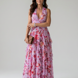 Dragana | Halter Neck Ruffled Bodice Cvjetna Maxi Haljina