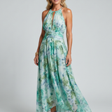 Marija  | Halter Midi Haljina sa Naborima i Mekanim Cvjetnim Uzorkom
