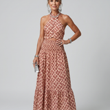Ivana | Halter Geometrijski Print Izrezani Midi Haljina
