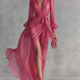 Roze Chiffon Haljina V-Izrez