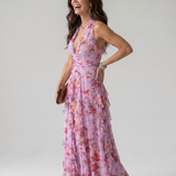Dragana | Halter Neck Ruffled Bodice Cvjetna Maxi Haljina