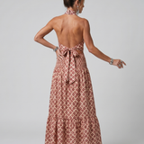 Amira | Halter Geometrijski Print Isečena Midi Haljina