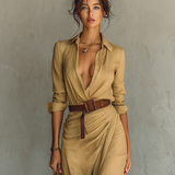 Maksikleid sa rever kragnom dugih rukava