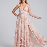Alessia | Halter Neck Cvjetna Beaded Maxi Haljina