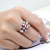 CRVENI GARNET CLUSTER SREBRNI PRSTEN U FORMI CVETA
