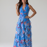Dragana | Halter Neck Ruffled Bodice Cvjetna Maxi Haljina