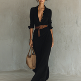 Maksikleid sa rever kragnom dugih rukava