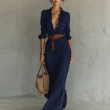 Maksikleid sa rever kragnom dugih rukava
