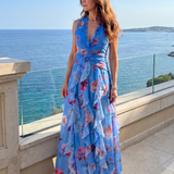 Dragana | Halter Neck Ruffled Bodice Cvjetna Maxi Haljina