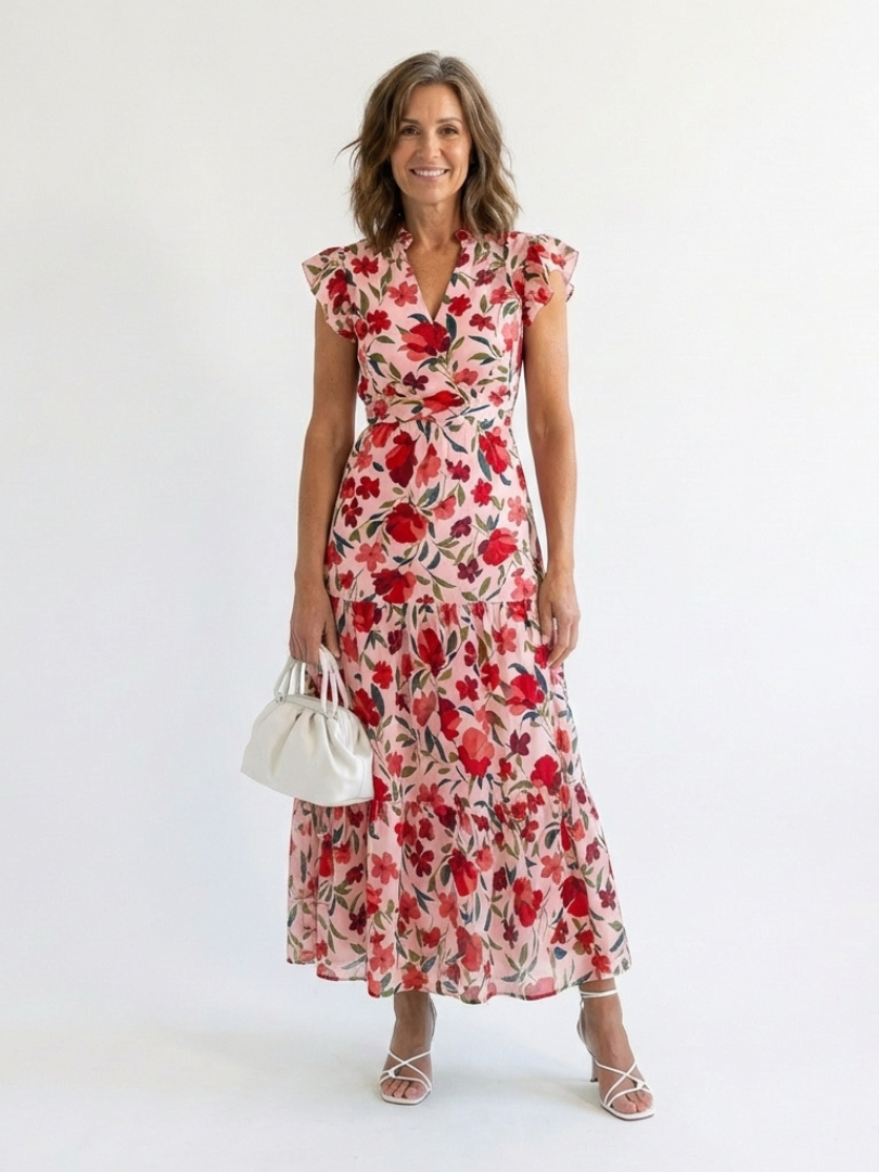 Lila | Elegantna cvetna midi haljina