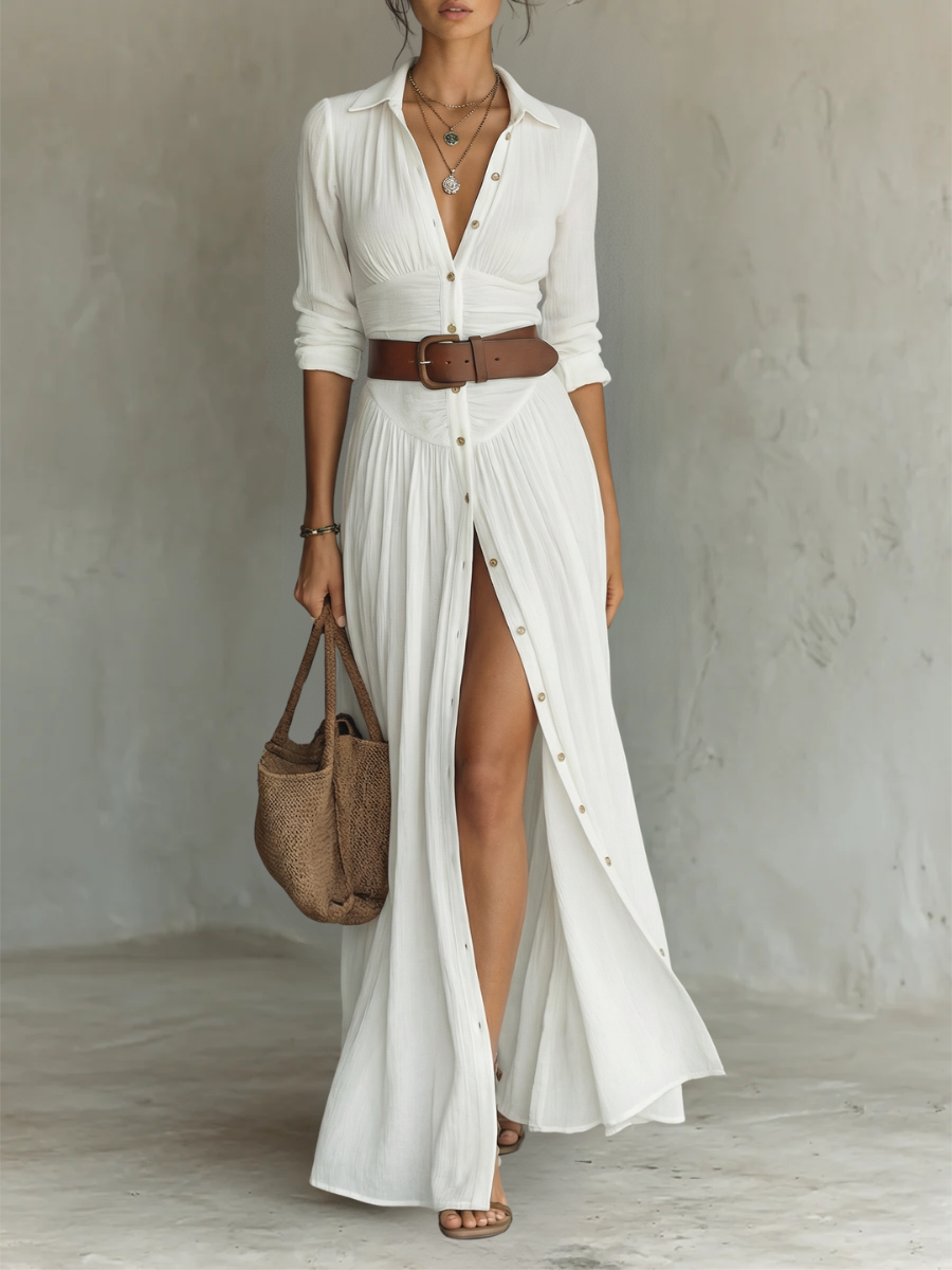 Suzanne | Maksikleid sa rever kragnom