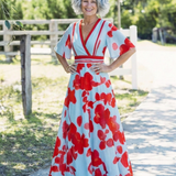 Corinne | Haljina sa V izrezom i kratkim rukavima, cvjetni maxi model