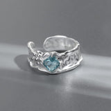 SREBRNI AQUAMARINE TEXTURISANI PRSTEN - (PODESIVI)