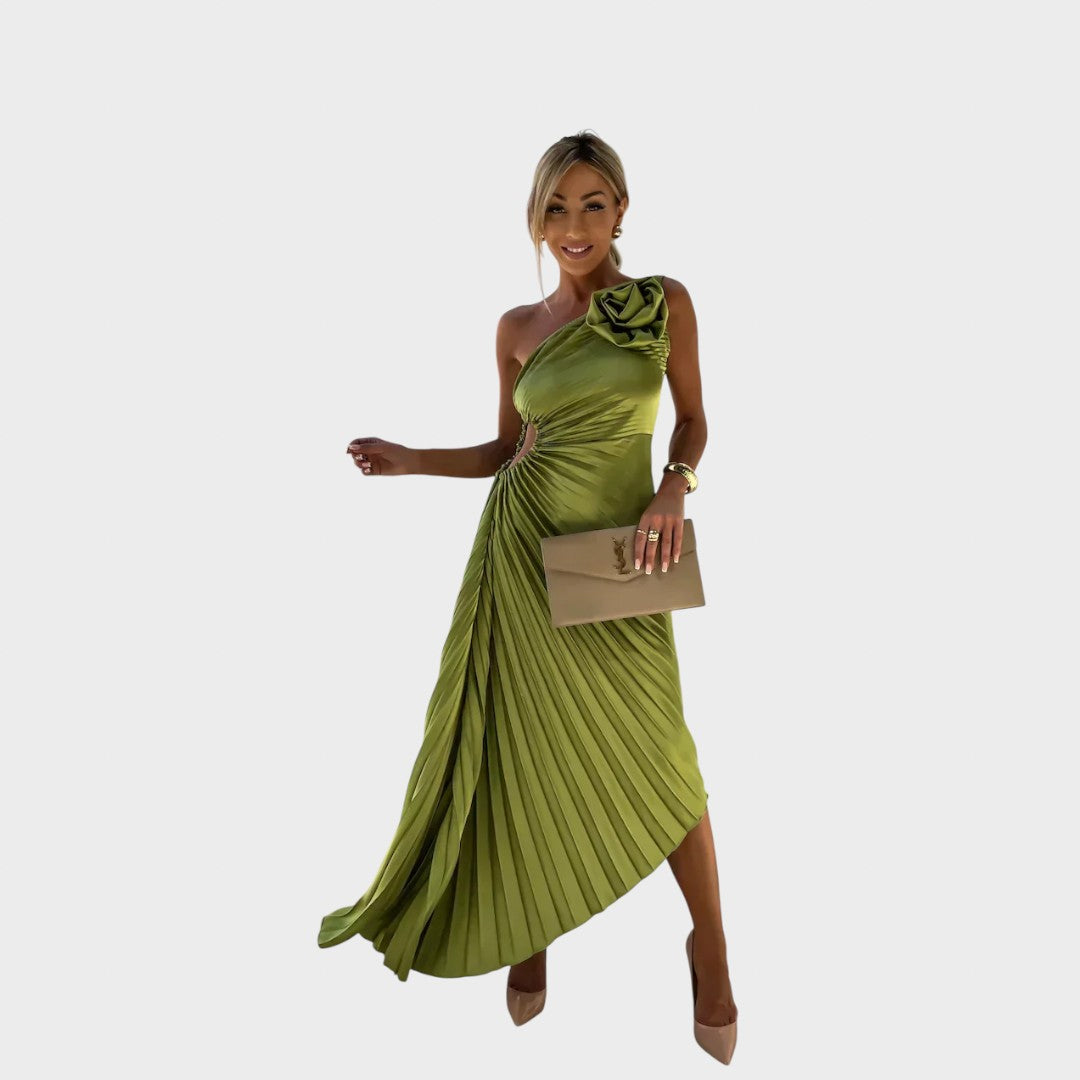 Nika - Elegantna Haljina s Naborima na Ramenu