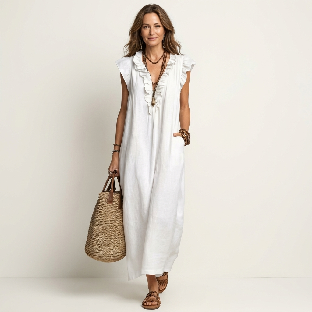 Ana | Haljina Maxi sa Ruffles i V-Izrezom