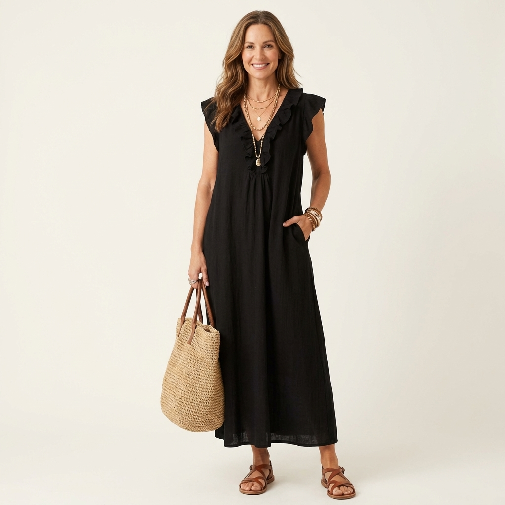 Ana | Haljina Maxi sa Ruffles i V-Izrezom