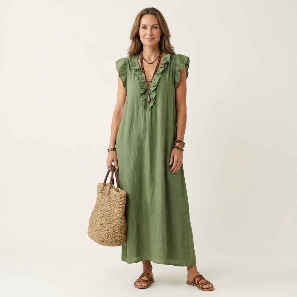 Ana | Haljina Maxi sa Ruffles i V-Izrezom