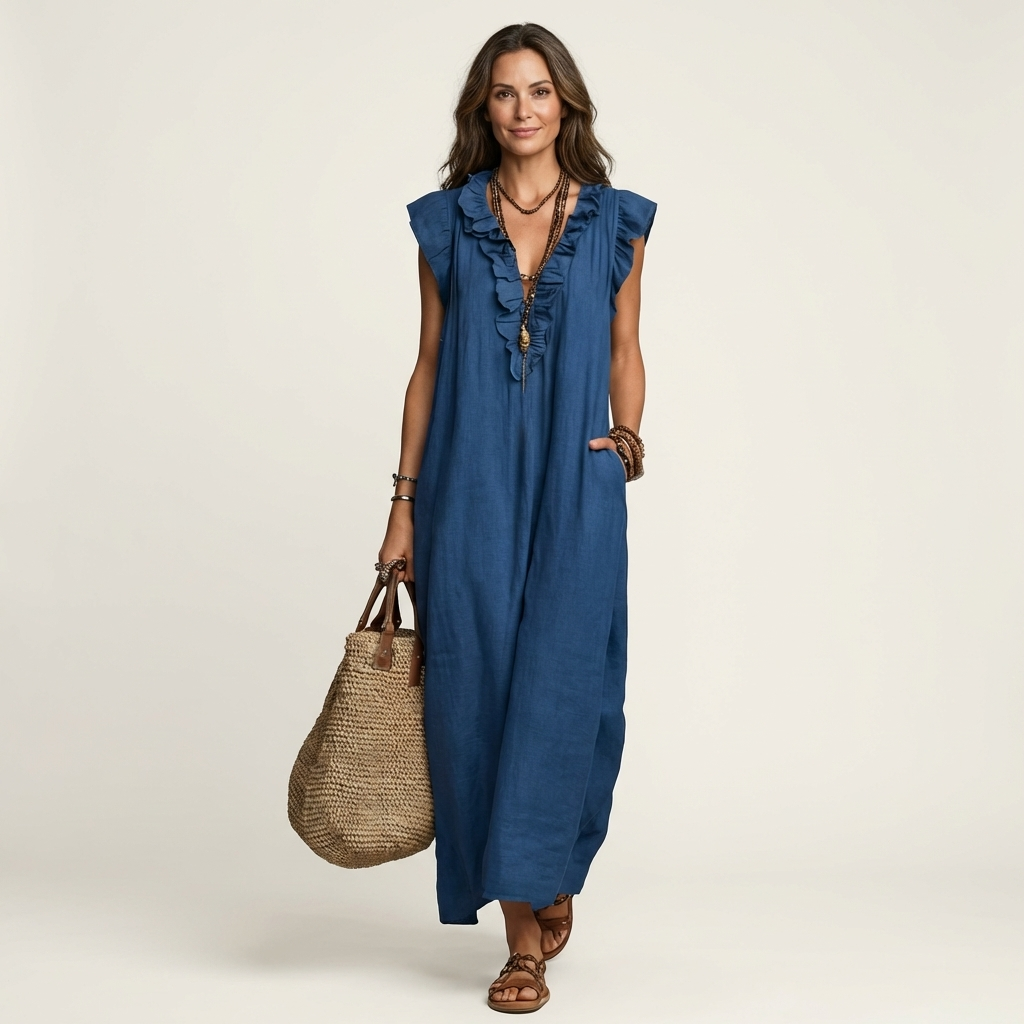 Ana | Haljina Maxi sa Ruffles i V-Izrezom