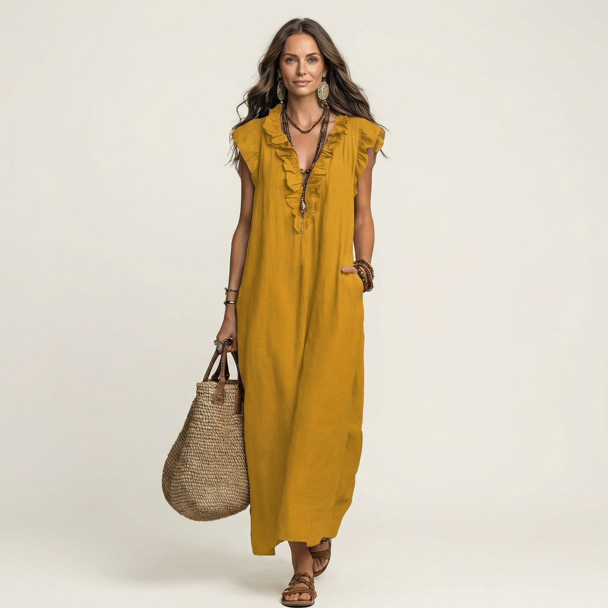 Ana | Haljina Maxi sa Ruffles i V-Izrezom