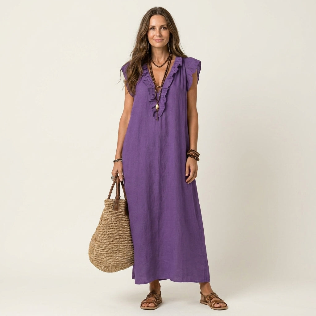 Ana | Haljina Maxi sa Ruffles i V-Izrezom