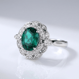 VINTAGE EMERALD SILVER FLORAL RING - (PODESIV)