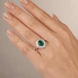 VINTAGE EMERALD SILVER FLORAL RING - (PODESIV)